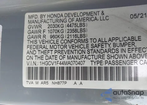 2021 Honda Accord Sport Special Edition z USA, uszkodzony, nr VIN 1HGCV1F44MA070407
